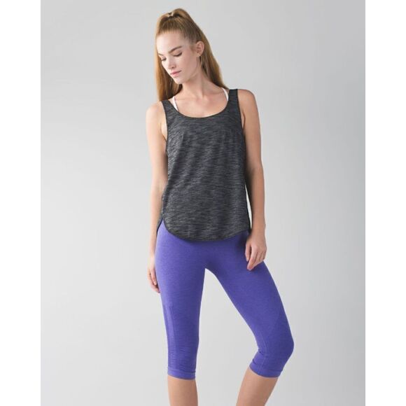 Lululemon In The Flow Crop II Leggings Womens Heathered Iris Flower Ruched Sides - Picture 1 of 11